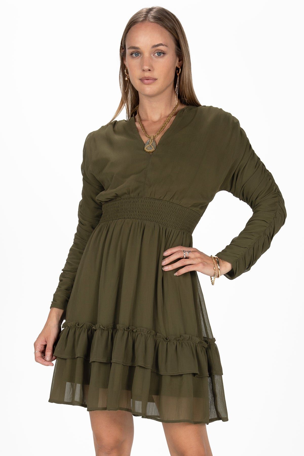 Moss Green Ruched Mini Dress sold by Miss Me product image thumbnail 5
