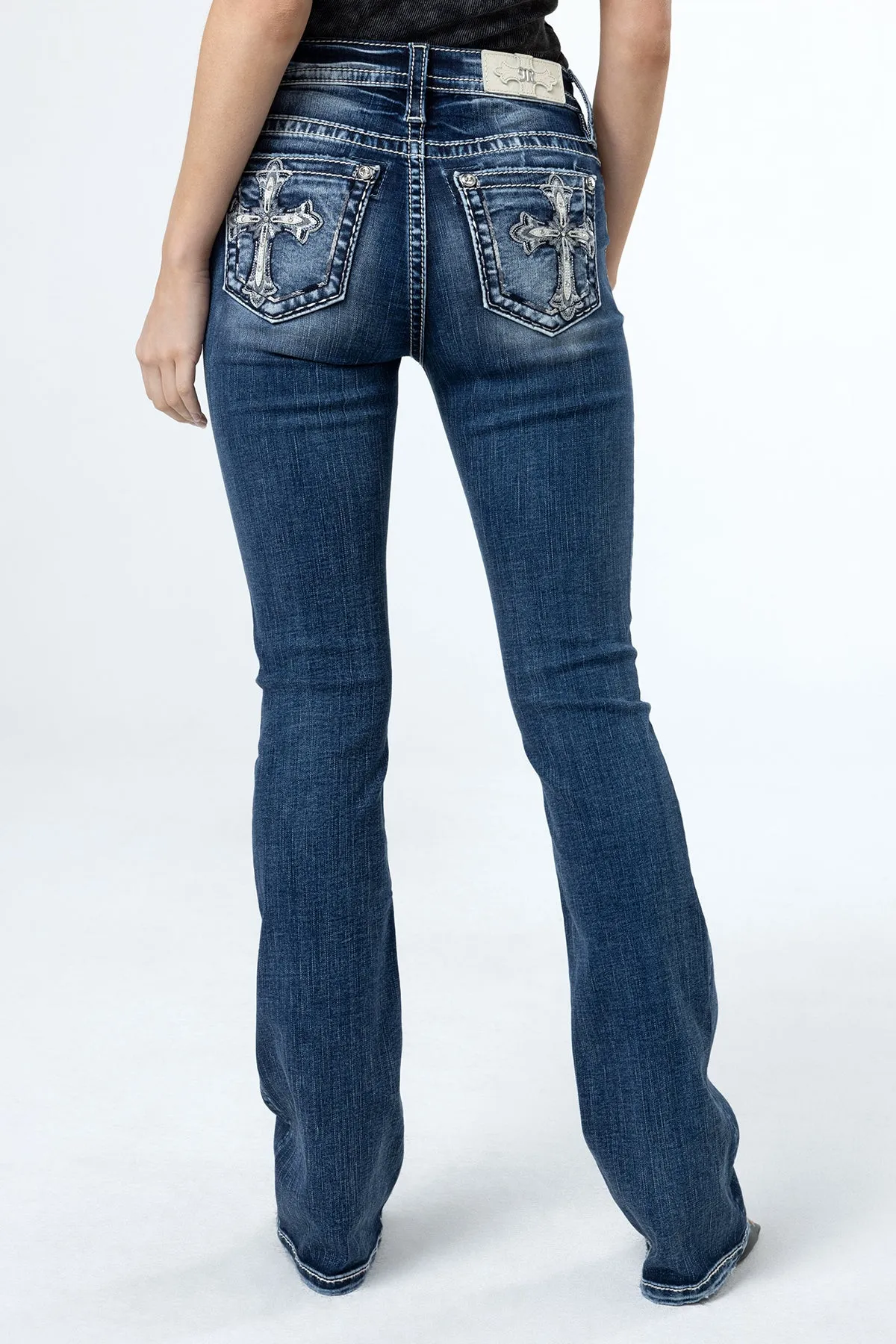 Scalloped Edge Cross Bootcut Jeans sold by Miss Me
