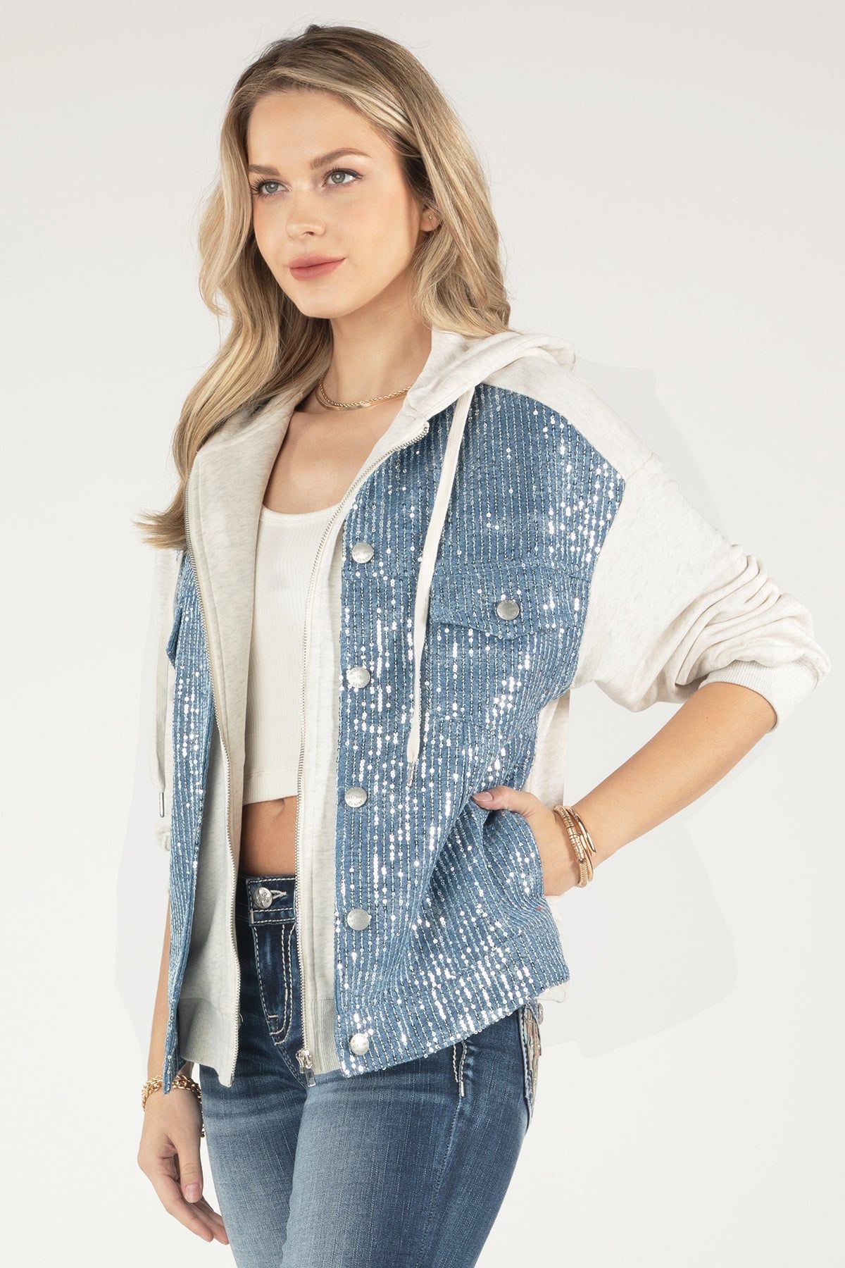 Sequin Denim Hoodie Jacket sold by Miss Me product image thumbnail 2