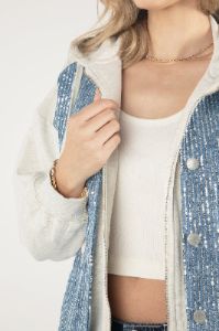 Sequin Denim Hoodie Jacket sold by Miss Me