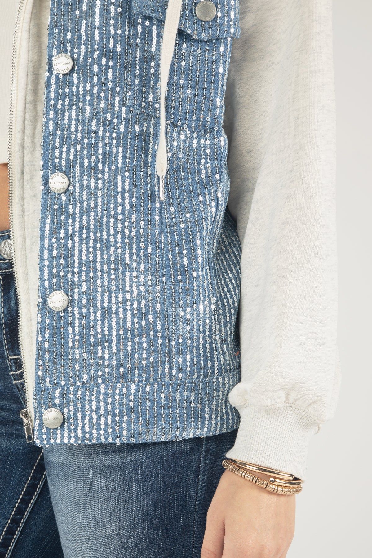 Sequin Denim Hoodie Jacket sold by Miss Me product image thumbnail 5