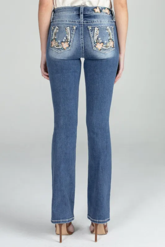 Floral Horseshoe Mid Rise Denim sold by Miss Me