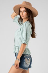 Lace Up Peplum Top sold by Miss Me
