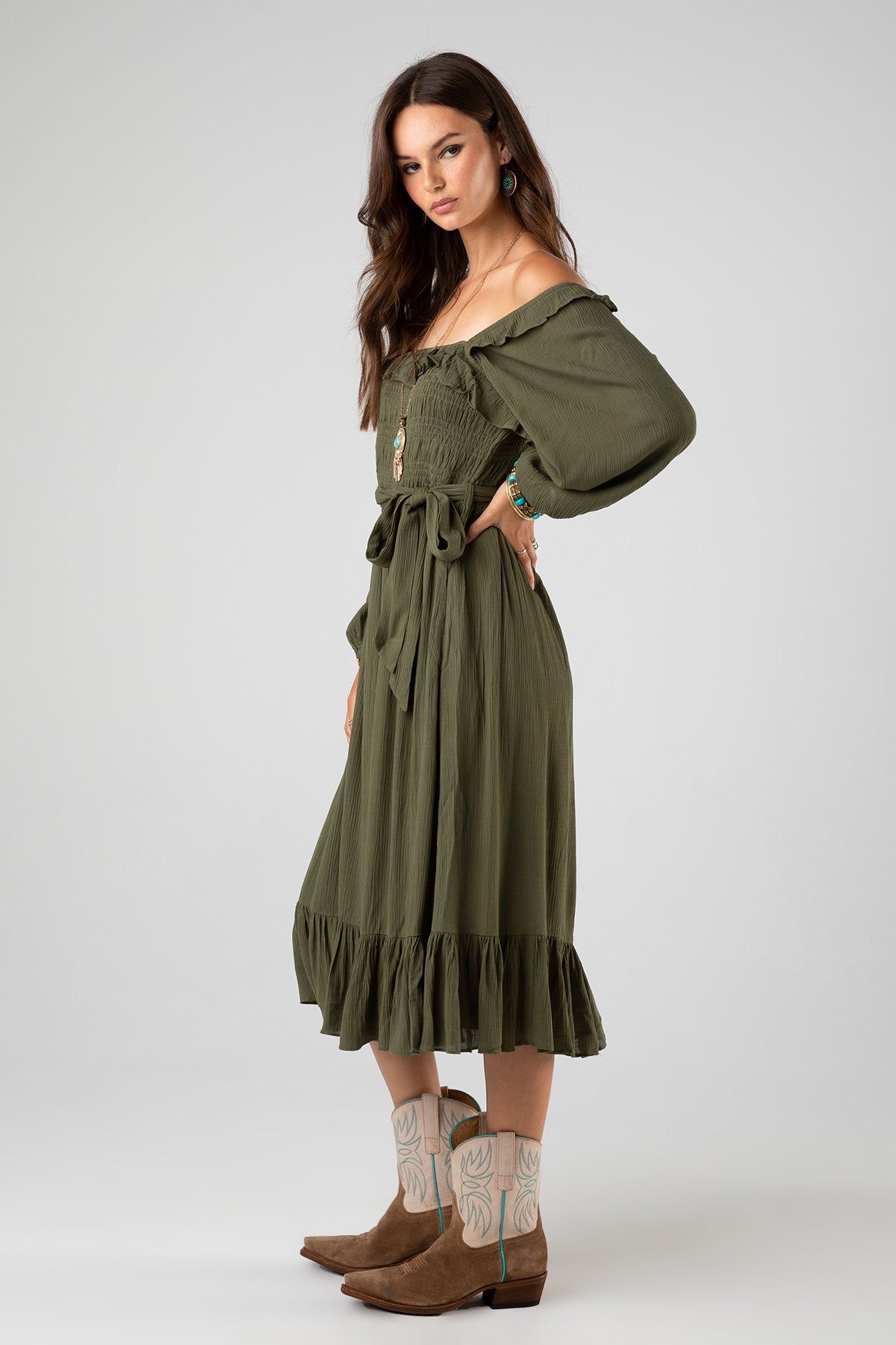 Smocked Olive Midi Dress sold by Miss Me product image thumbnail 4
