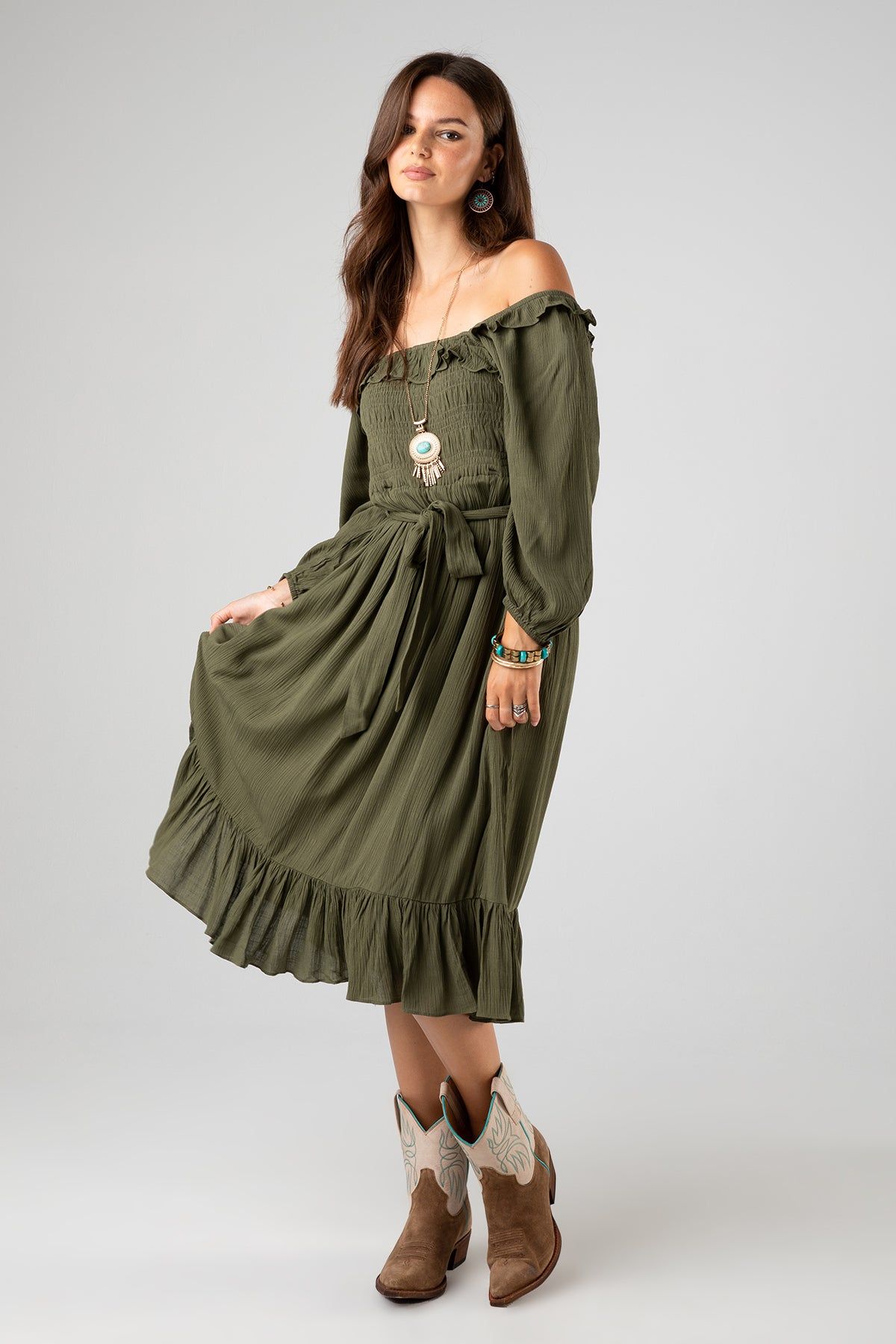 Smocked Olive Midi Dress sold by Miss Me product image thumbnail 3