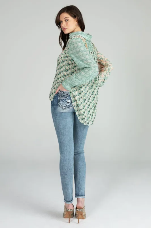 Mixed Floral Button Down Blouse sold by Miss Me