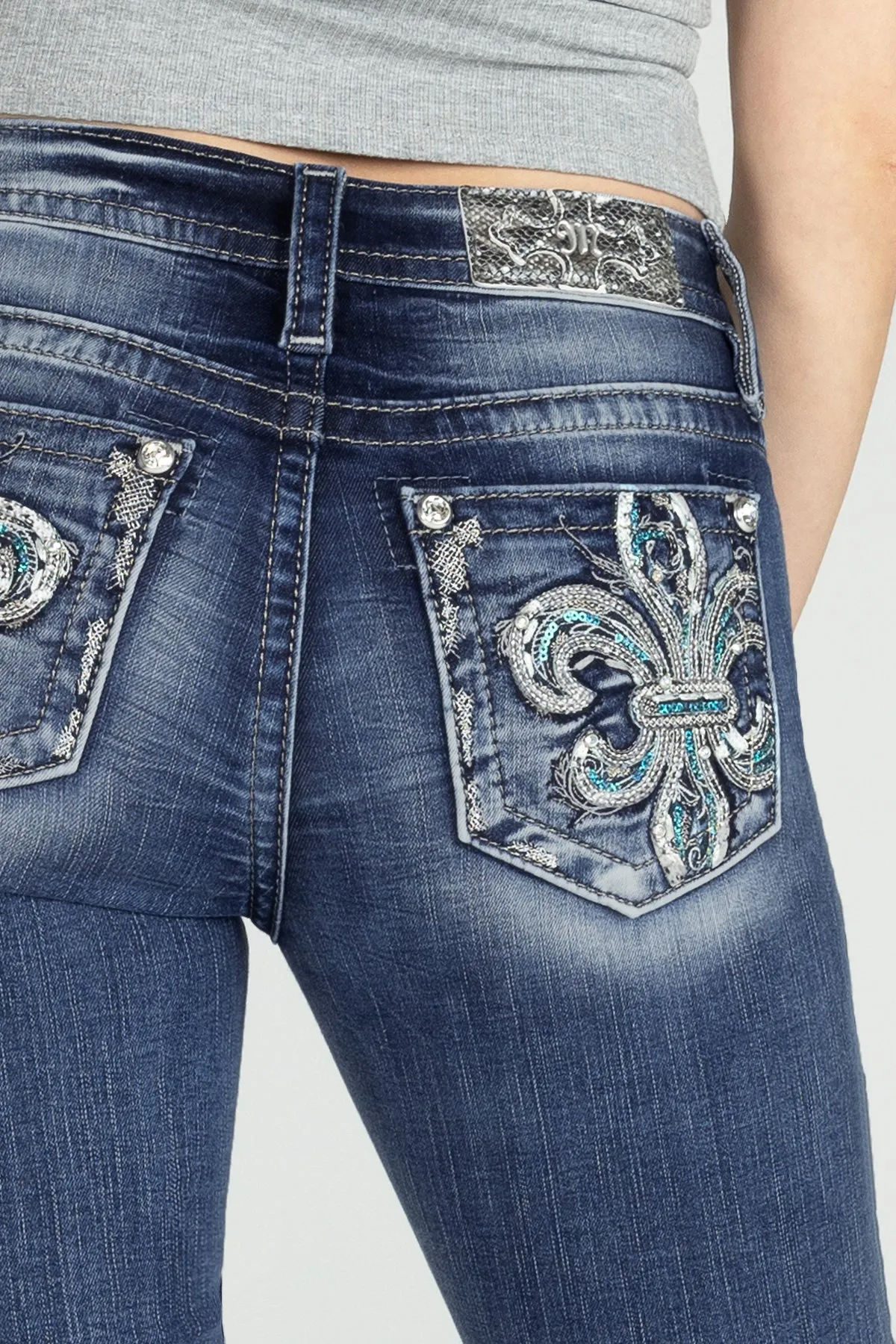 Fleur De Lis Turquoise Denim sold by Miss Me product image thumbnail 4