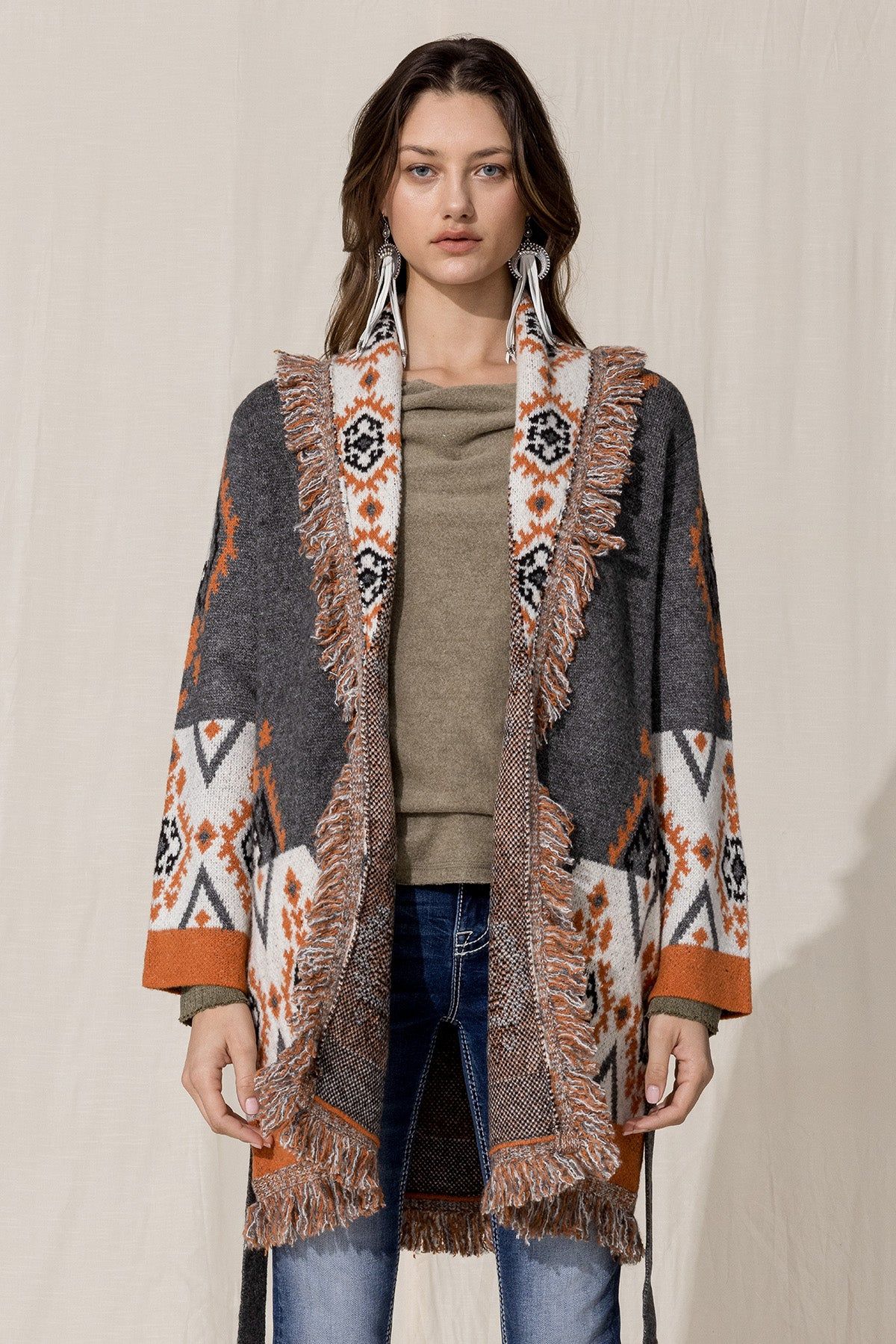 Aztec Fringe Cardigan sold by Miss Me
