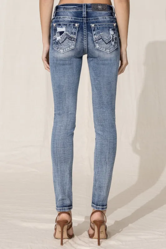 Modern Blowout Logo Skinny Jeans sold by Miss Me