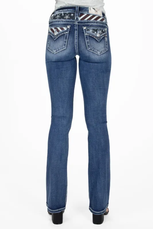 Leather Stripes and Stars Bootcut Jeans sold by Miss Me