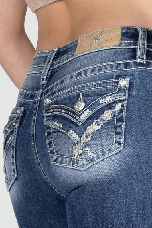 Geometric Braid Cross Stitch Bootcut Denim sold by Miss Me