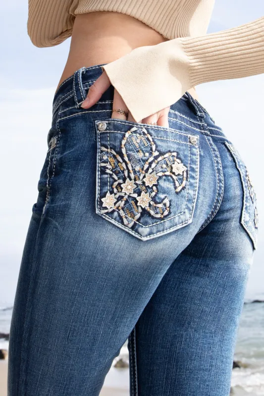 Fleur De Lis Flower Denim sold by Miss Me