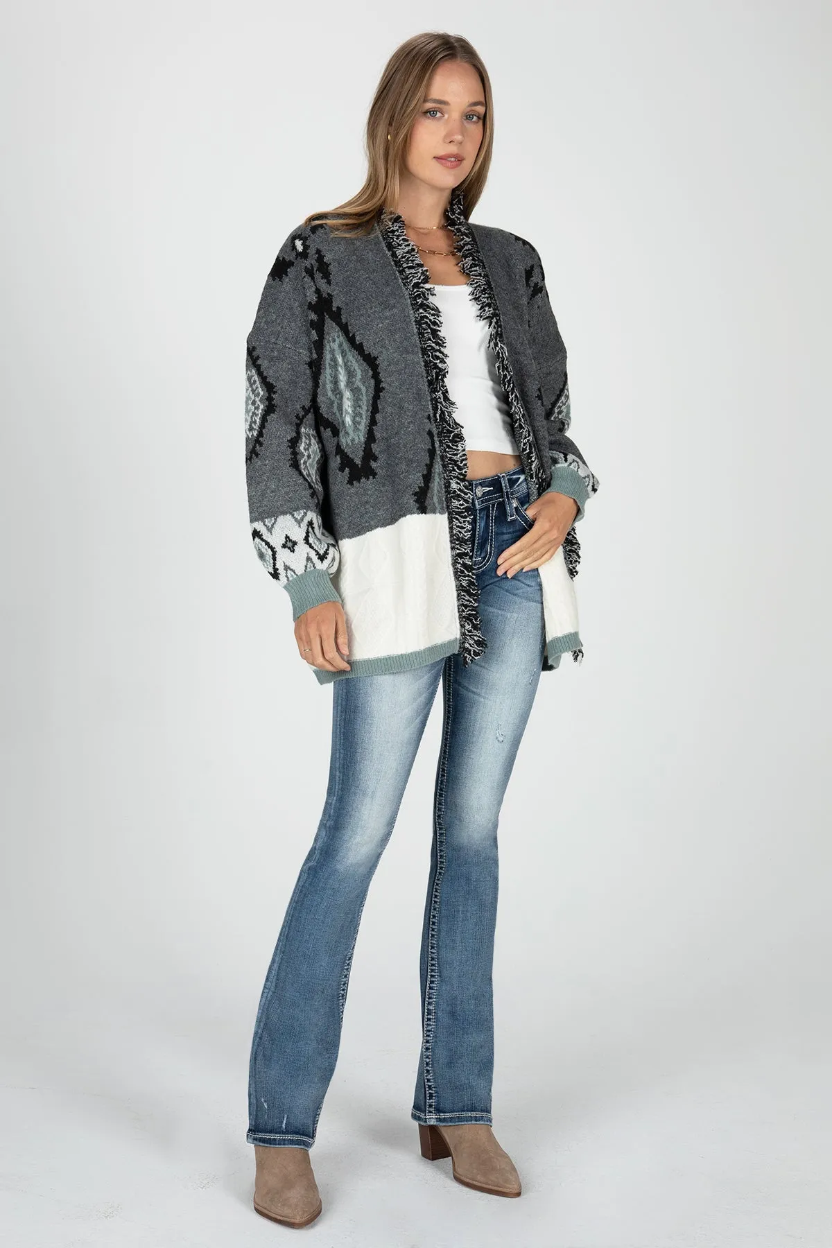 Sweater Block Open Front Aztec Cardigan sold by Miss Me product image thumbnail 5