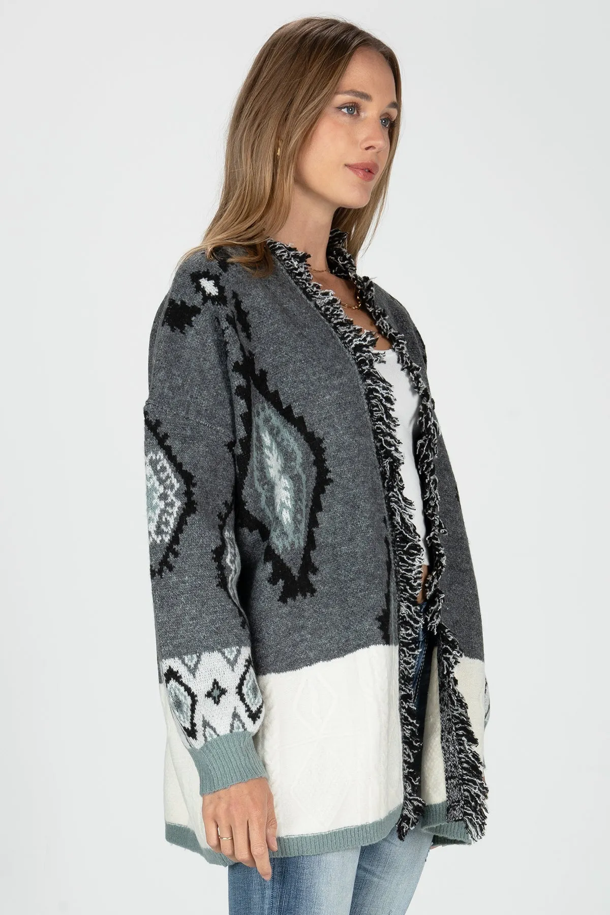 Sweater Block Open Front Aztec Cardigan sold by Miss Me product image thumbnail 2