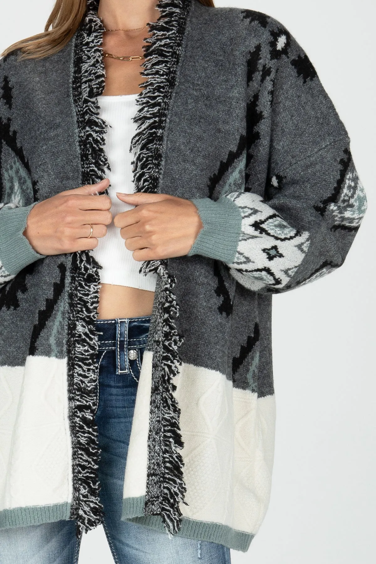 Sweater Block Open Front Aztec Cardigan sold by Miss Me product image thumbnail 4