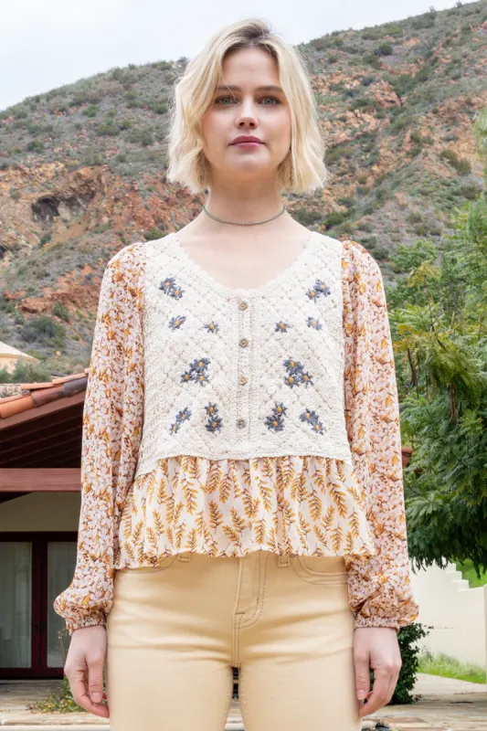 Floral Crochet Printed Top sold by Miss Me