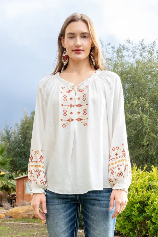 Embroidered Peasant Blouse sold by Miss Me