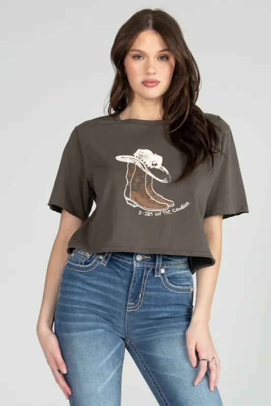 Dibs On The Cowboy Crop Tee sold by Miss Me