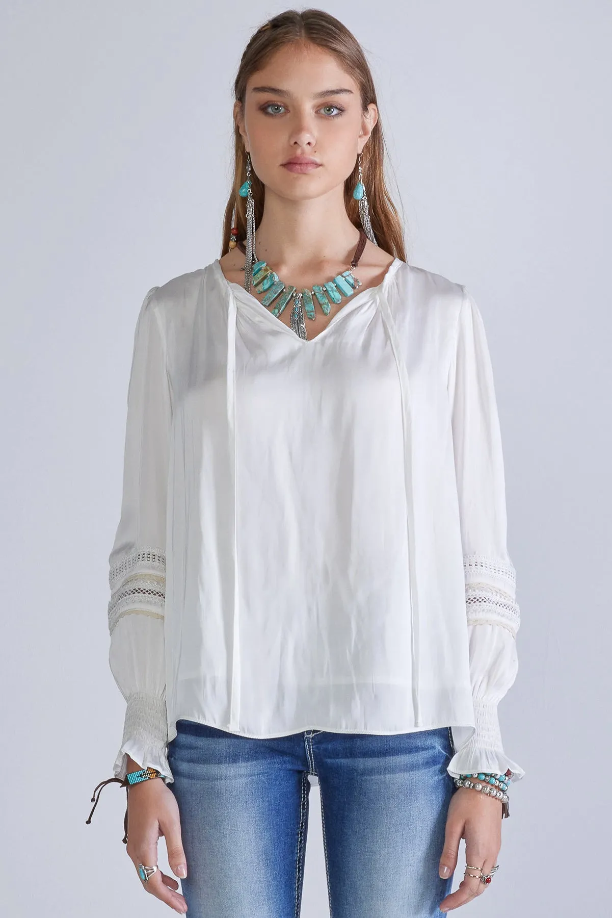 Tie Front Satin Blouse sold by Miss Me