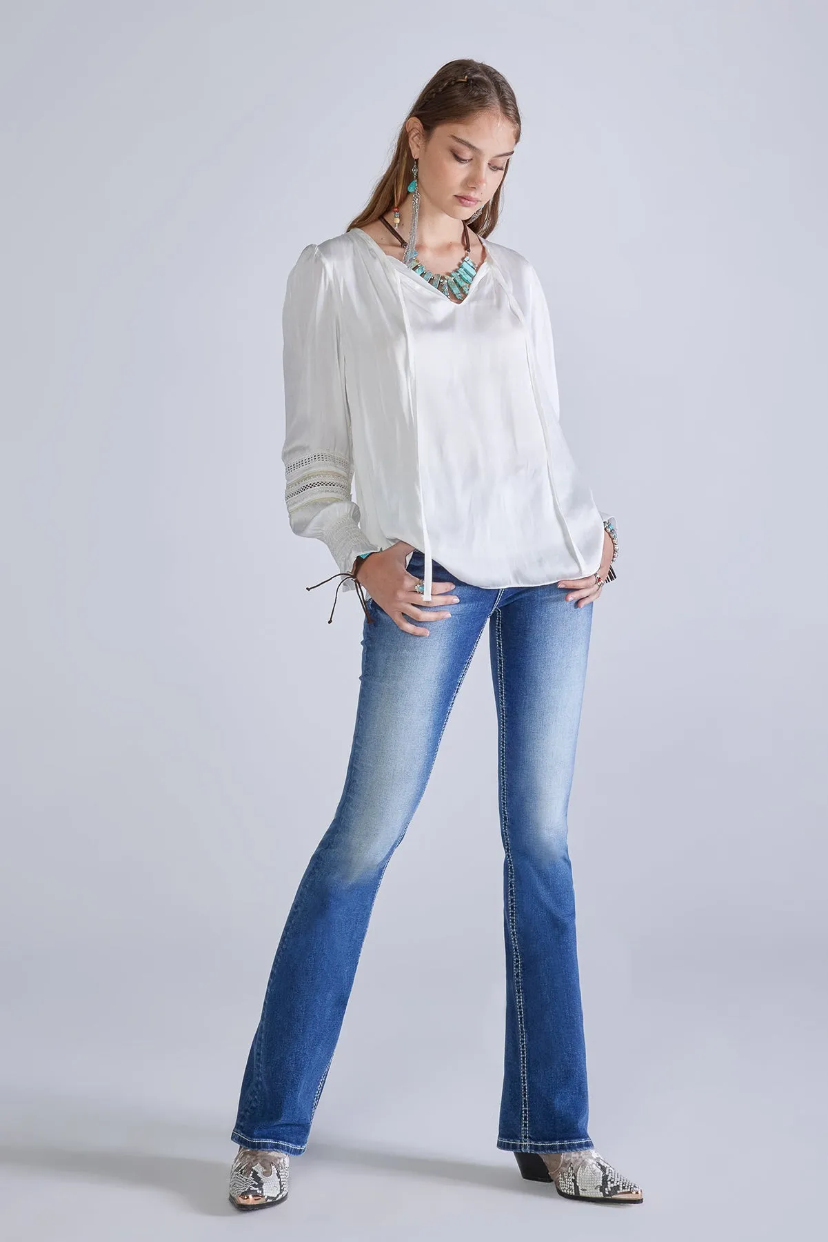 Tie Front Satin Blouse sold by Miss Me product image thumbnail 3