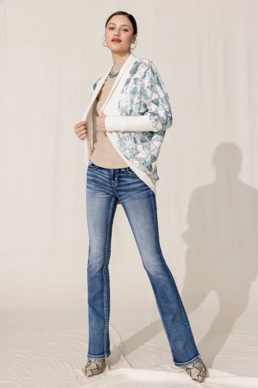 Sequin Trim Cardigan made by Miss Me