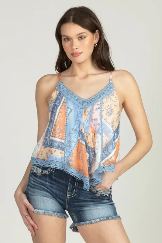 Mixed Paisley Handkerchief Top sold by Miss Me