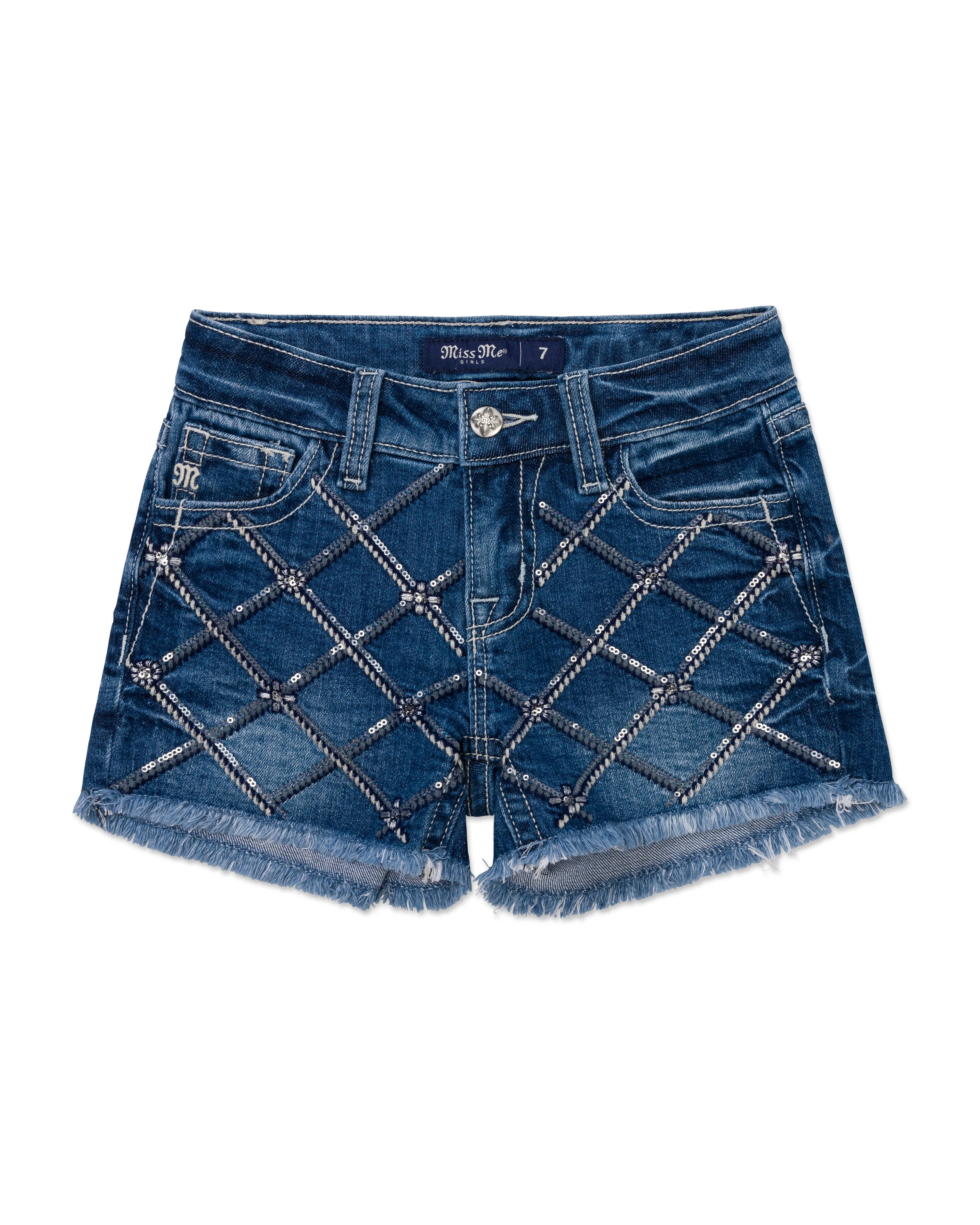 Girls Criss Cross Sequin Shorts sold by Miss Me