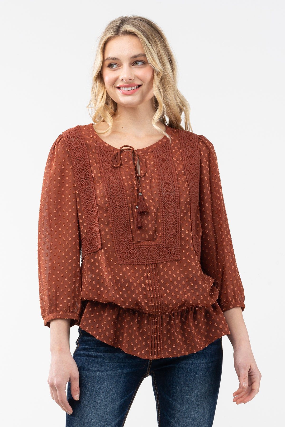 Swiss Dot Chiffon Blouse sold by Miss Me