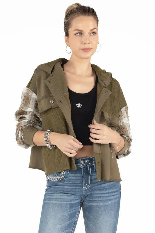 Plaid Colorblock Hoodie Jacket sold by Miss Me