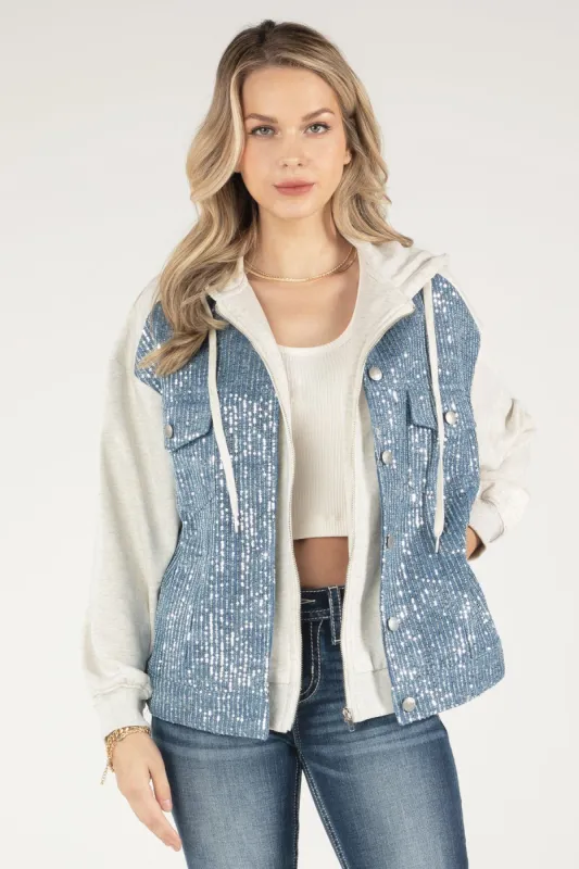 Sequin Denim Hoodie Jacket sold by Miss Me