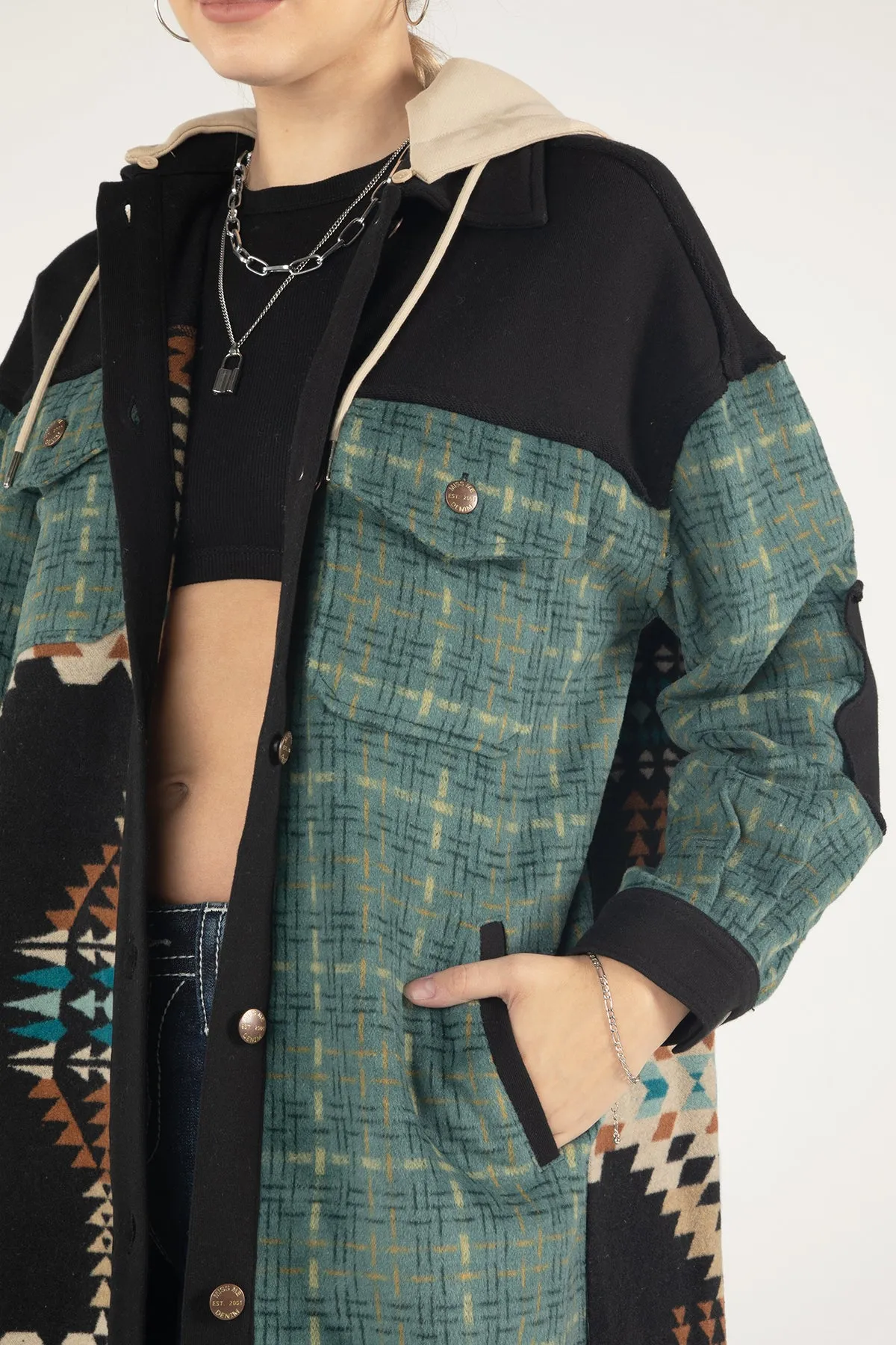 Long Plaid and Aztec Printed Jacket sold by Miss Me product image thumbnail 4