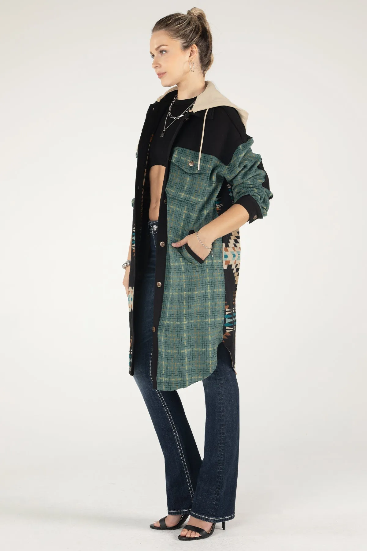 Long Plaid and Aztec Printed Jacket sold by Miss Me product image thumbnail 2