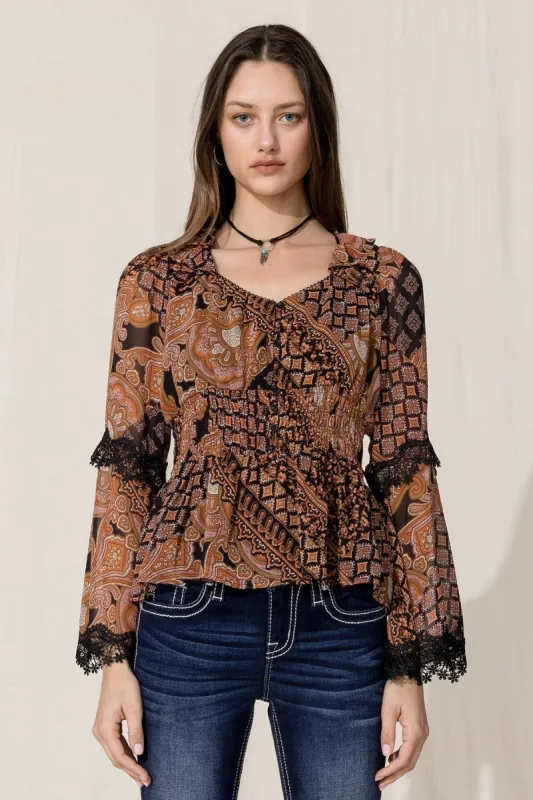 Patchwork Printed Blouse sold by Miss Me