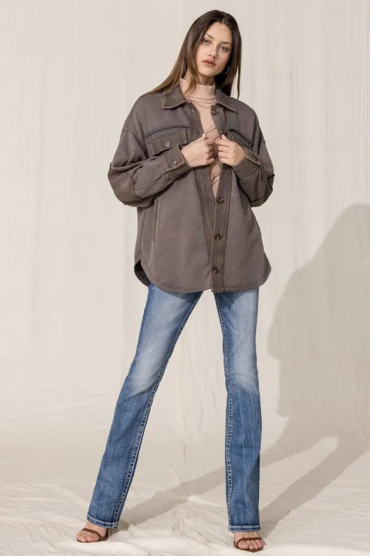 Mixed Media Shacket sold by Miss Me