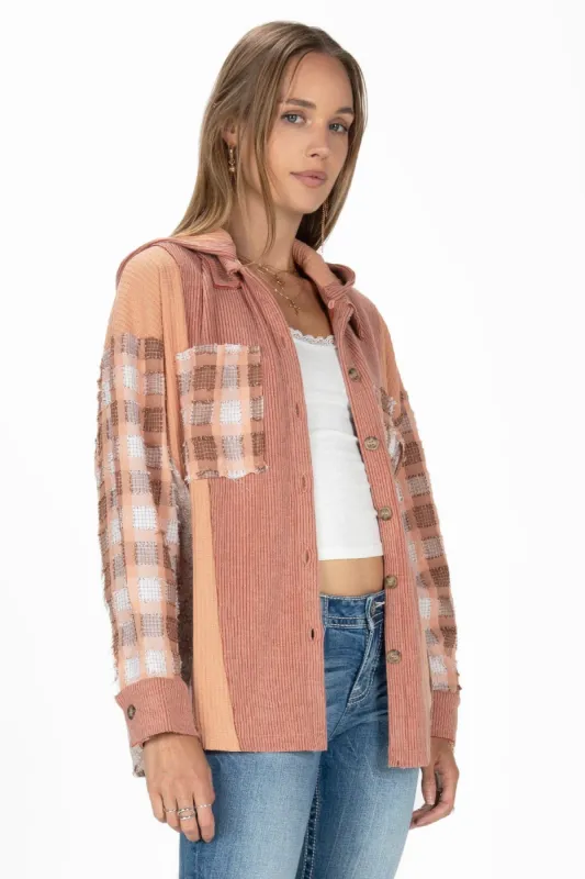 Colorblock Knit Mixed Media Shacket sold by Miss Me