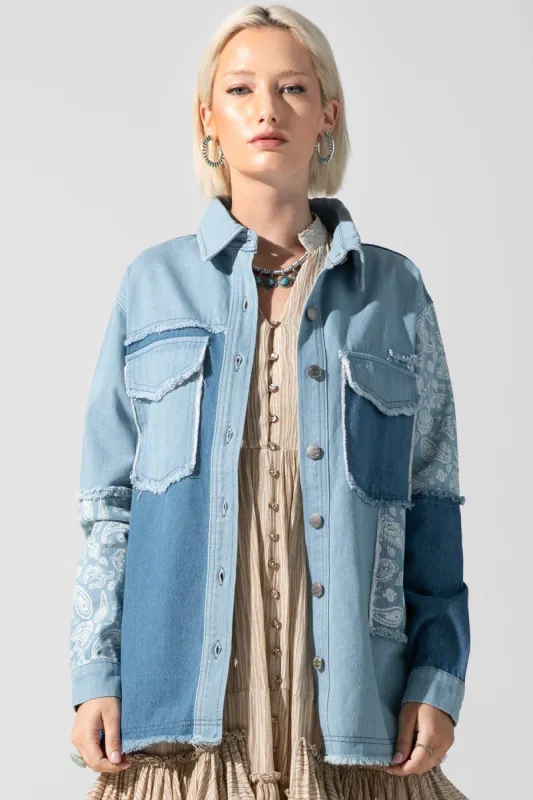 Paisley Contrast Denim Shacket sold by Miss Me