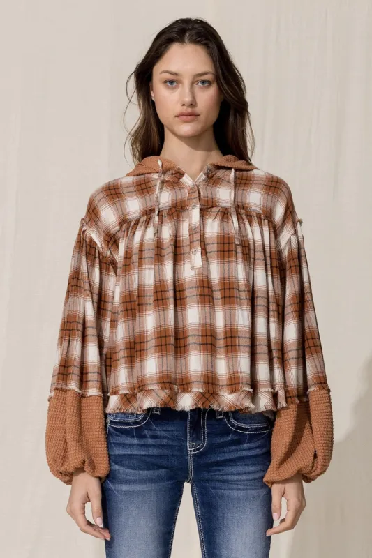 Orange Multi Plaid Hoodie sold by Miss Me