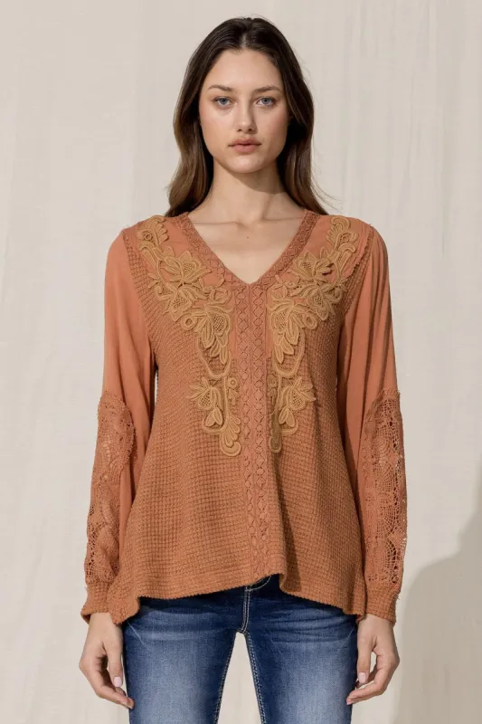 Crochet Waffle Knit Top sold by Miss Me
