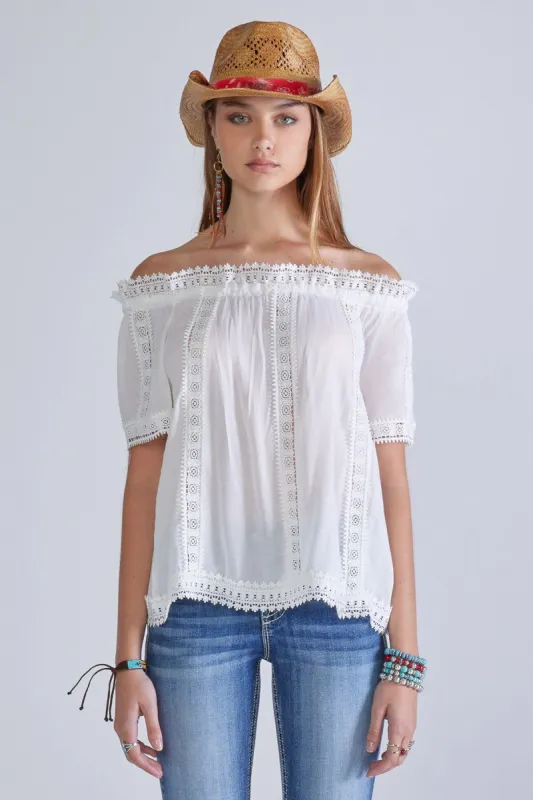 Off the Shoulder Lace Top sold by Miss Me
