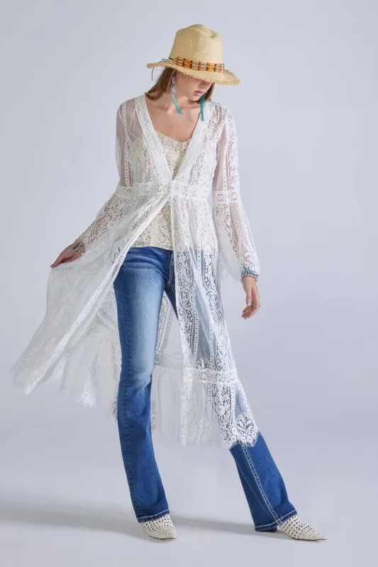 Sheer Embroidered Kimono sold by Miss Me