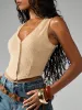 Ribbed Knit Button Front Corset Style Crop Tank Top sold by Missguided
