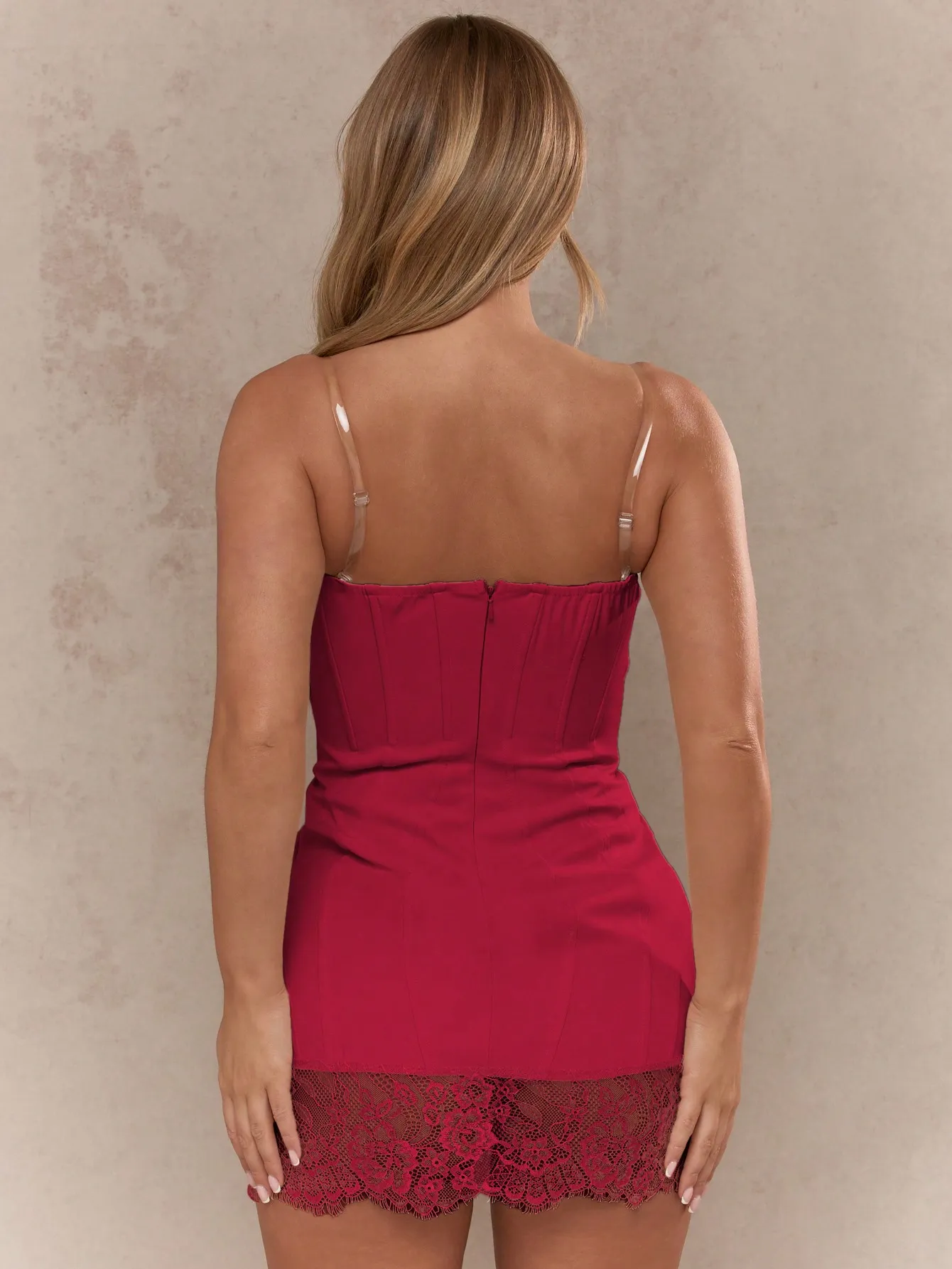 Sheer Scalloped Lace Detail Boned Corset Mini Dress With Transparent Straps sold by Missguided product image thumbnail 2