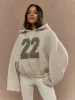 Fall/Winter Warm Color Block "22" Number Fleece Oversized Hoodie For Cold Weather,Long Sleeve Tops sold by Missguided