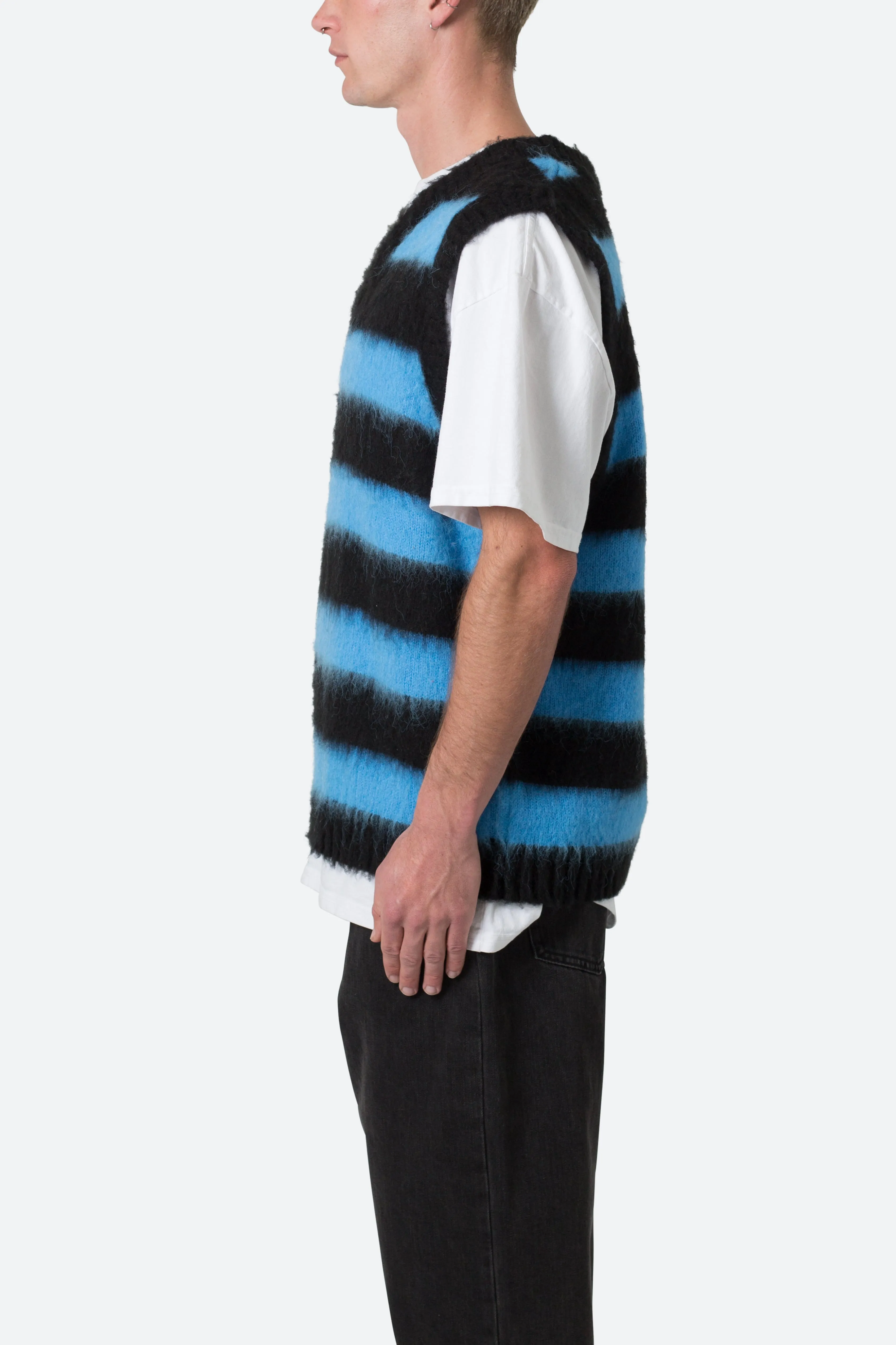 Striped Mohair Sweater Vest - Black/Blue sold by MNML product image thumbnail 4