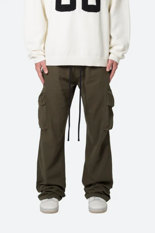 Drawcord Flare Cargo Pants - Olive sold by MNML