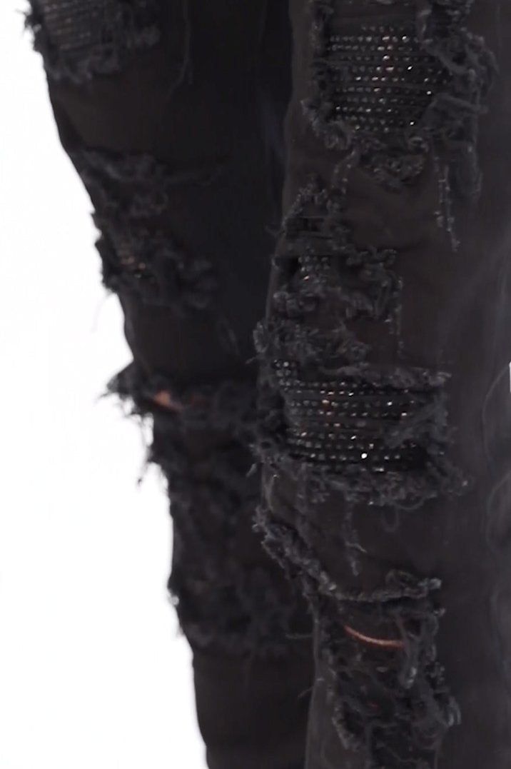 X201 Rhinestone Skinny Denim - Black sold by MNML product image thumbnail 3