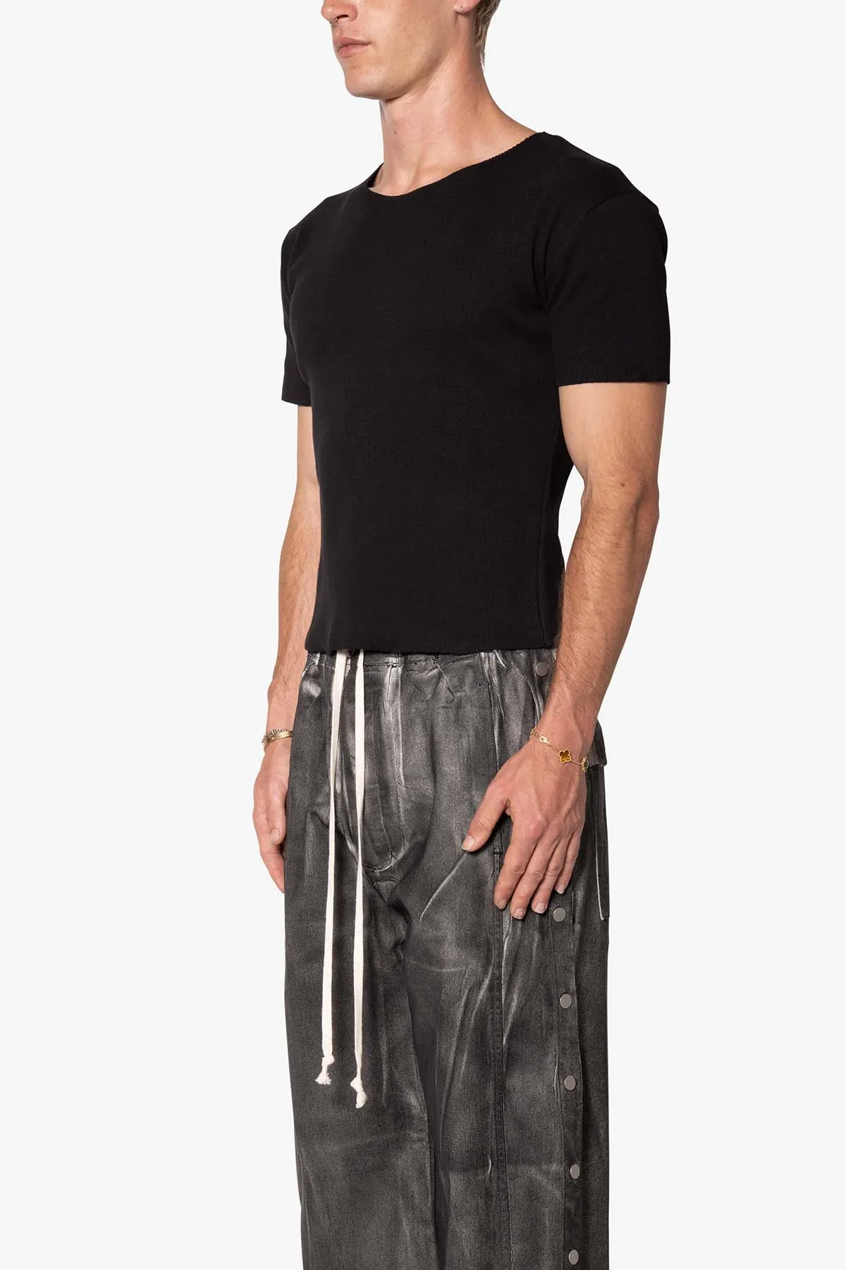 Fitted Ribbed Tee - Black sold by MNML product image thumbnail 3