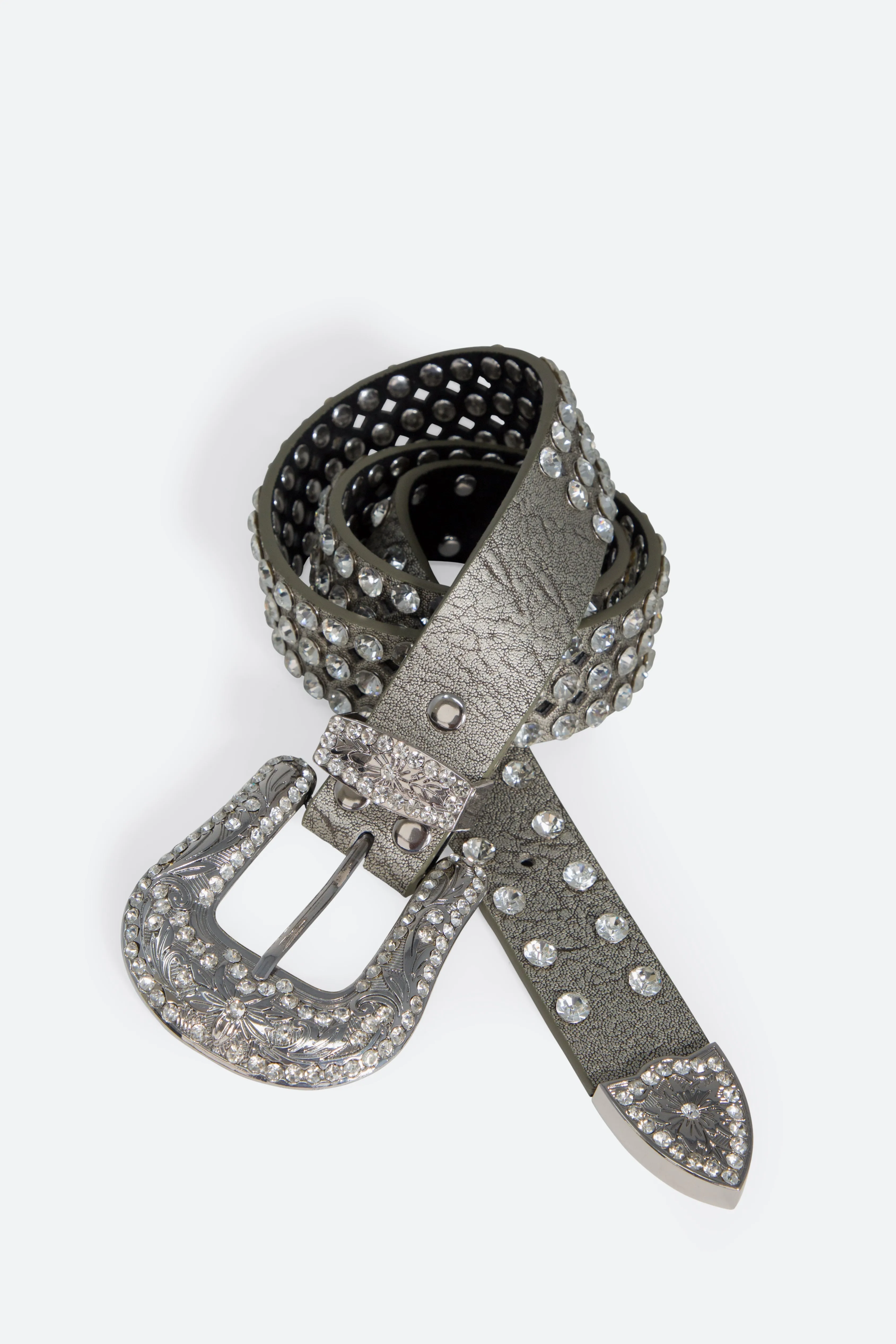 Die Cut Rhinestone Belt - Grey sold by MNML