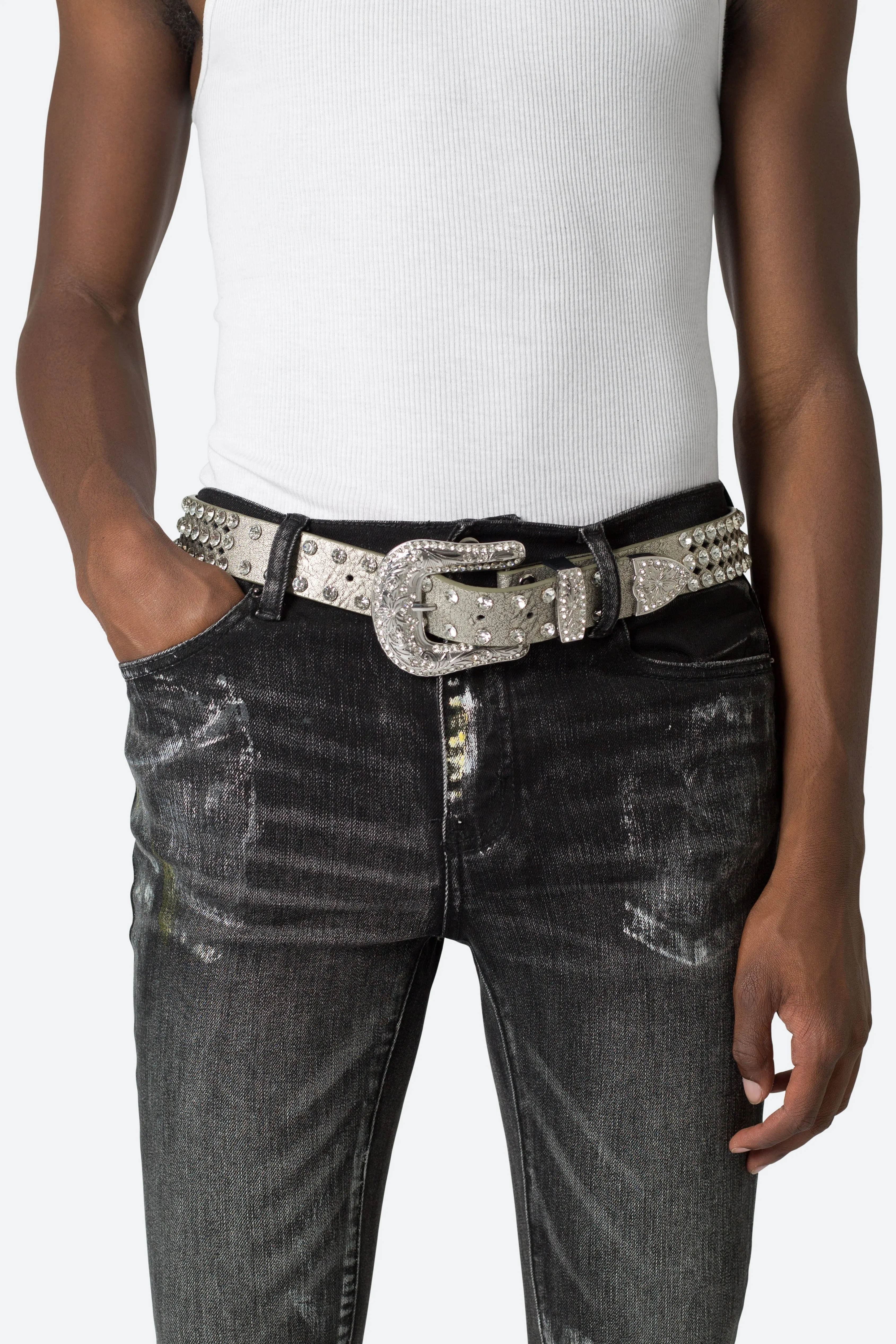 Die Cut Rhinestone Belt - Grey sold by MNML product image thumbnail 3