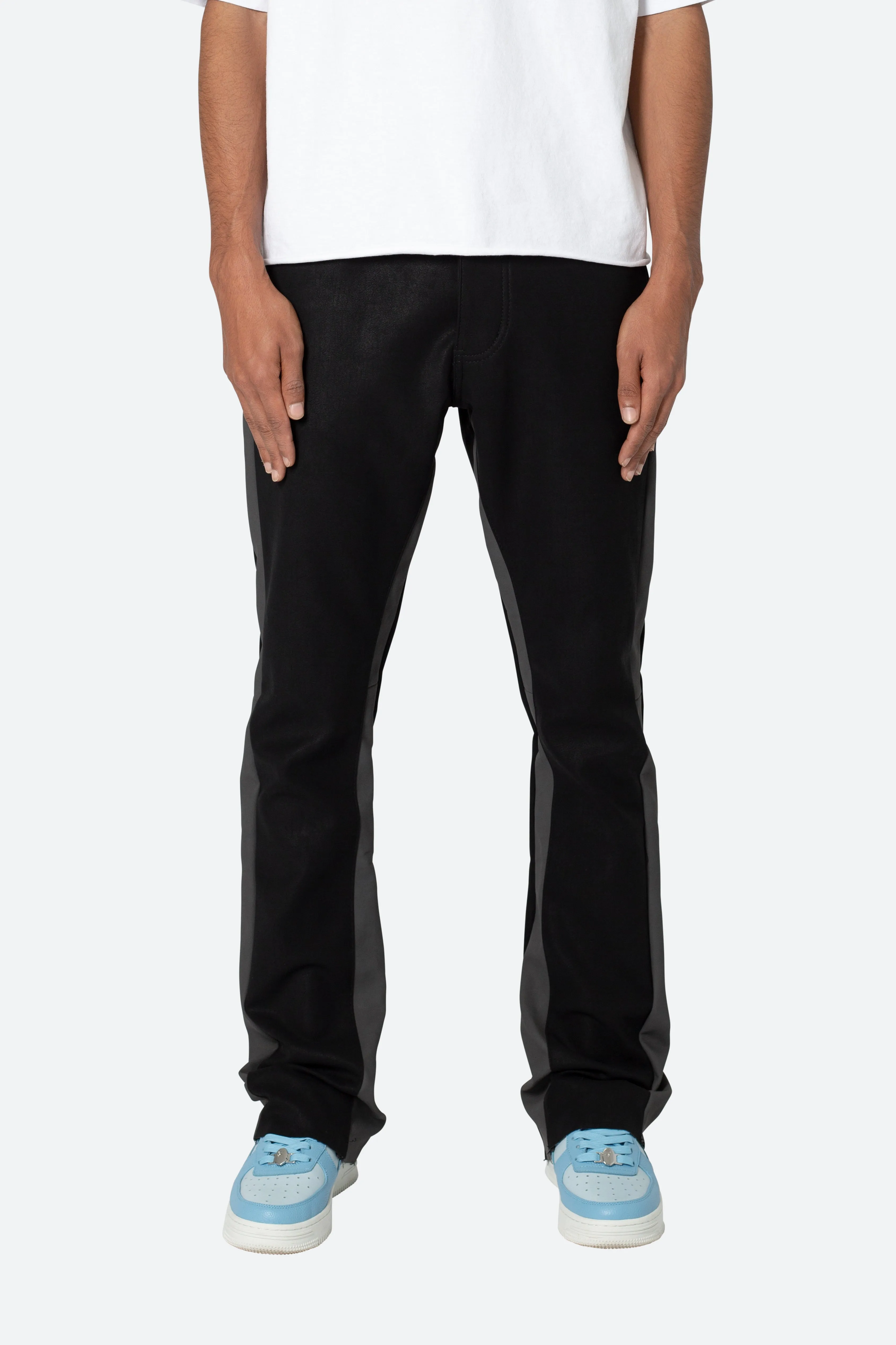 B518 Leather Flare Pants - Black/Grey sold by MNML